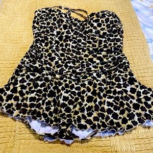 Plus size leopard print one piece with attached skirt